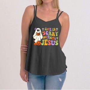 Groovy Halloween Life Is Scary Without Jesus Christian Lover Women's Strappy Tank