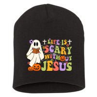 Groovy Halloween Life Is Scary Without Jesus Christian Lover Short Acrylic Beanie