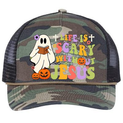 Groovy Halloween Life Is Scary Without Jesus Christian Lover Retro Rope Trucker Hat Cap