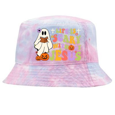 Groovy Halloween Life Is Scary Without Jesus Christian Lover Tie-Dyed Bucket Hat