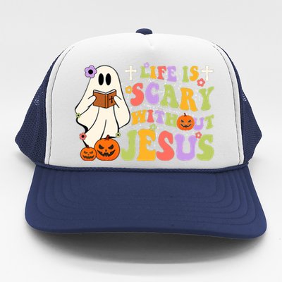 Groovy Halloween Life Is Scary Without Jesus Christian Lover Trucker Hat