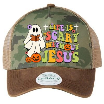 Groovy Halloween Life Is Scary Without Jesus Christian Lover Legacy Tie Dye Trucker Hat