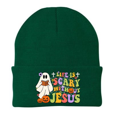 Groovy Halloween Life Is Scary Without Jesus Christian Lover Knit Cap Winter Beanie