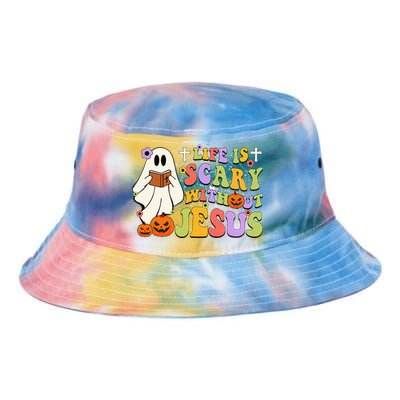 Groovy Halloween Life Is Scary Without Jesus Christian Lover Tie Dye Newport Bucket Hat