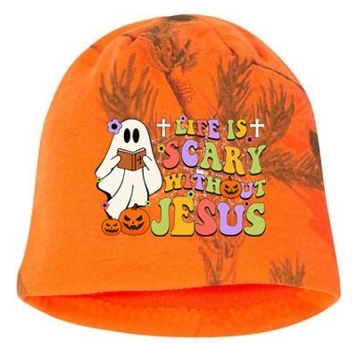 Groovy Halloween Life Is Scary Without Jesus Christian Lover Kati - Camo Knit Beanie