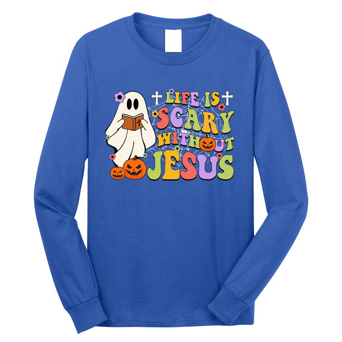 Groovy Halloween Life Is Scary Without Jesus Christian Lover Long Sleeve Shirt