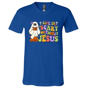 Groovy Halloween Life Is Scary Without Jesus Christian Lover V-Neck T-Shirt