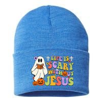 Groovy Halloween Life Is Scary Without Jesus Christian Lover Sustainable Knit Beanie