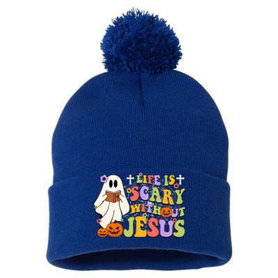 Groovy Halloween Life Is Scary Without Jesus Christian Lover Pom Pom 12in Knit Beanie