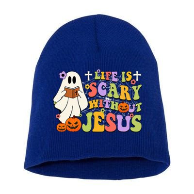 Groovy Halloween Life Is Scary Without Jesus Christian Lover Short Acrylic Beanie