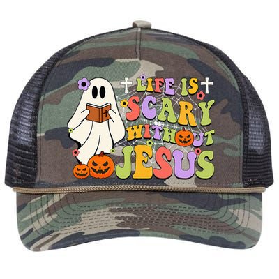 Groovy Halloween Life Is Scary Without Jesus Christian Lover Retro Rope Trucker Hat Cap