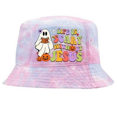 Groovy Halloween Life Is Scary Without Jesus Christian Lover Tie-Dyed Bucket Hat