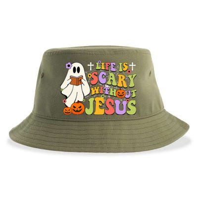 Groovy Halloween Life Is Scary Without Jesus Christian Lover Sustainable Bucket Hat