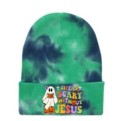 Groovy Halloween Life Is Scary Without Jesus Christian Lover Tie Dye 12in Knit Beanie