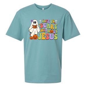 Groovy Halloween Life Is Scary Without Jesus Christian Lover Sueded Cloud Jersey T-Shirt