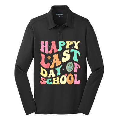 Groovy Happy Last Day Of School Teacher Student Graduation Silk Touch Performance Long Sleeve Polo