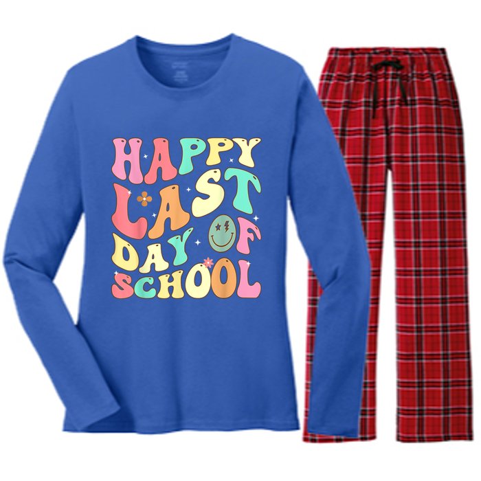 Groovy Happy Last Day Of School Teacher Student Graduation Women's Long Sleeve Flannel Pajama Set 