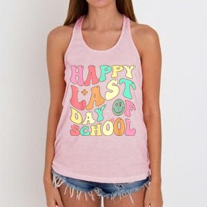 Groovy Happy Last Day Of School Teacher Student Graduation Women's Knotted Racerback Tank