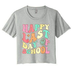 Groovy Happy Last Day Of School Teacher Student Graduation Women's Crop Top Tee