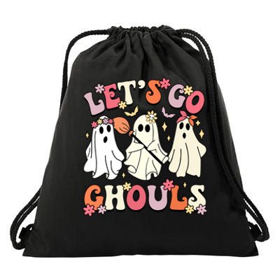 Groovy Halloween Lets Go Ghouls Ghost Outfit For Women Girl Gift Drawstring Bag