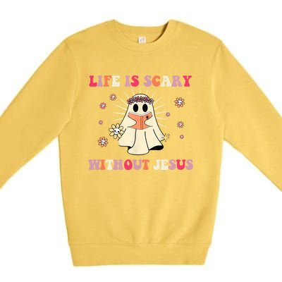 Groovy Halloween Life Is Scary Without Jesus Christian Lover Cool Gift Premium Crewneck Sweatshirt