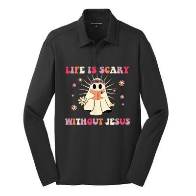 Groovy Halloween Life Is Scary Without Jesus Christian Lover Cool Gift Silk Touch Performance Long Sleeve Polo