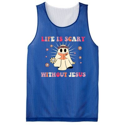 Groovy Halloween Life Is Scary Without Jesus Christian Lover Cool Gift Mesh Reversible Basketball Jersey Tank