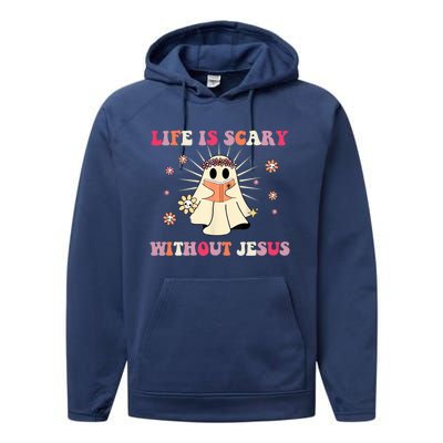 Groovy Halloween Life Is Scary Without Jesus Christian Lover Cool Gift Performance Fleece Hoodie