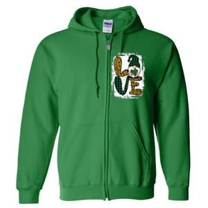 Green Heart Love Shamrock Irish Leprechaun St Patricks Day Full Zip Hoodie