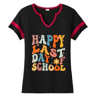 Groovy Happy Last Day of School Teacher Student Graduation Ladies Halftime Notch Neck Tee