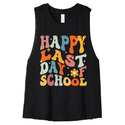 Groovy Happy Last Day of School Teacher Student Graduation Women's Racerback Cropped Tank