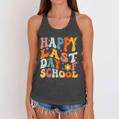 Groovy Happy Last Day of School Teacher Student Graduation Women's Knotted Racerback Tank