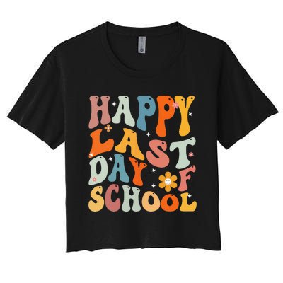 Groovy Happy Last Day of School Teacher Student Graduation Women's Crop Top Tee