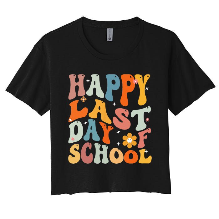 Groovy Happy Last Day of School Teacher Student Graduation Women's Crop Top Tee