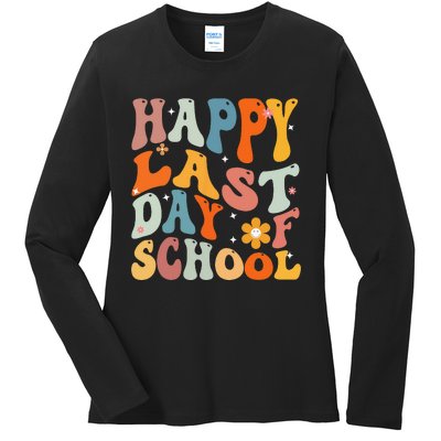 Groovy Happy Last Day of School Teacher Student Graduation Ladies Long Sleeve Shirt