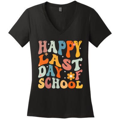 Groovy Happy Last Day of School Teacher Student Graduation Women's V-Neck T-Shirt