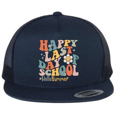 Groovy Happy Last Day Of School Teacher Student Hello Summer Flat Bill Trucker Hat