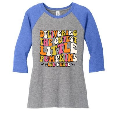 Groovy Halloween Labor And Delivery Nurse L And D Nurse Gift Women's Tri-Blend 3/4-Sleeve Raglan Shirt