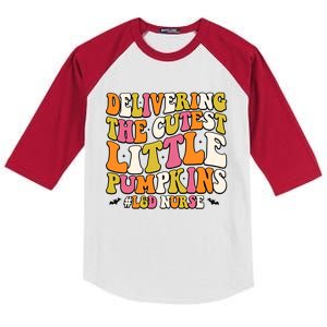 Groovy Halloween Labor And Delivery Nurse L And D Nurse Gift Kids Colorblock Raglan Jersey