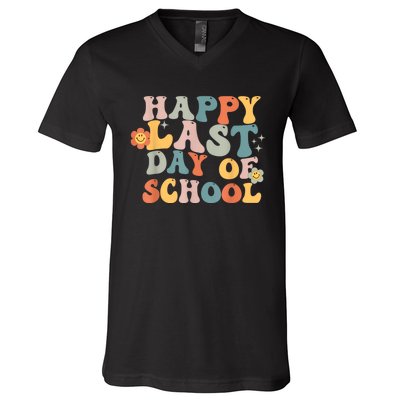 Groovy Happy Last Day Of School Teacher End Of School Year V-Neck T-Shirt