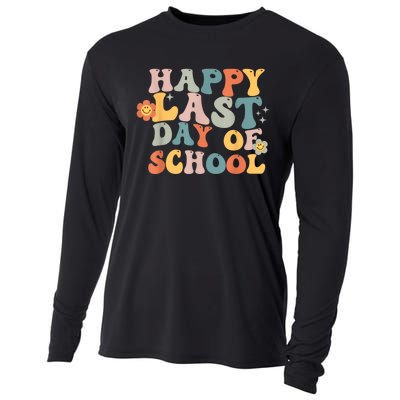 Groovy Happy Last Day Of School Teacher End Of School Year Cooling Performance Long Sleeve Crew