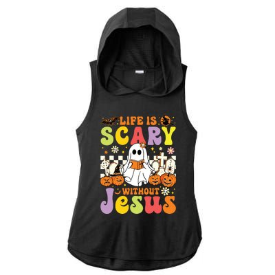 Ghost Halloween Life Is Scary Without Jesus Christian Lover Ladies PosiCharge Tri-Blend Wicking Draft Hoodie Tank