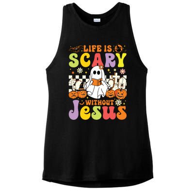 Ghost Halloween Life Is Scary Without Jesus Christian Lover Ladies PosiCharge Tri-Blend Wicking Tank