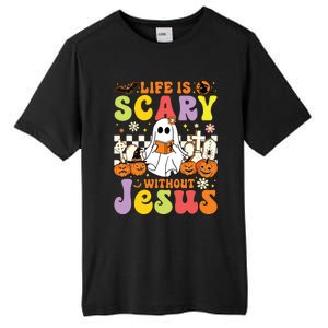 Ghost Halloween Life Is Scary Without Jesus Christian Lover Tall Fusion ChromaSoft Performance T-Shirt