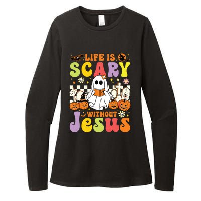 Ghost Halloween Life Is Scary Without Jesus Christian Lover Womens CVC Long Sleeve Shirt