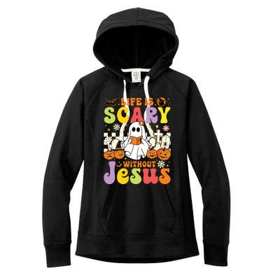 Ghost Halloween Life Is Scary Without Jesus Christian Lover Women's Fleece Hoodie