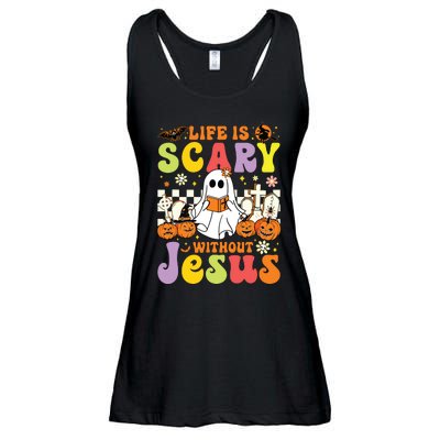 Ghost Halloween Life Is Scary Without Jesus Christian Lover Ladies Essential Flowy Tank