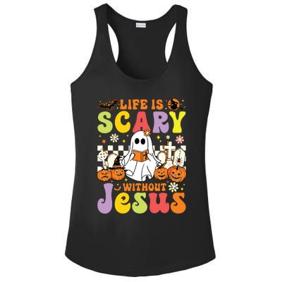 Ghost Halloween Life Is Scary Without Jesus Christian Lover Ladies PosiCharge Competitor Racerback Tank