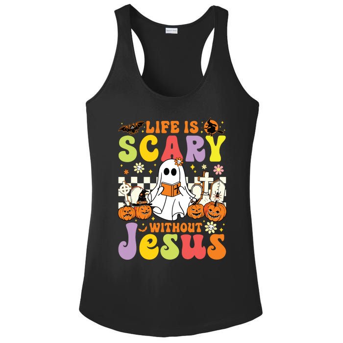 Ghost Halloween Life Is Scary Without Jesus Christian Lover Ladies PosiCharge Competitor Racerback Tank