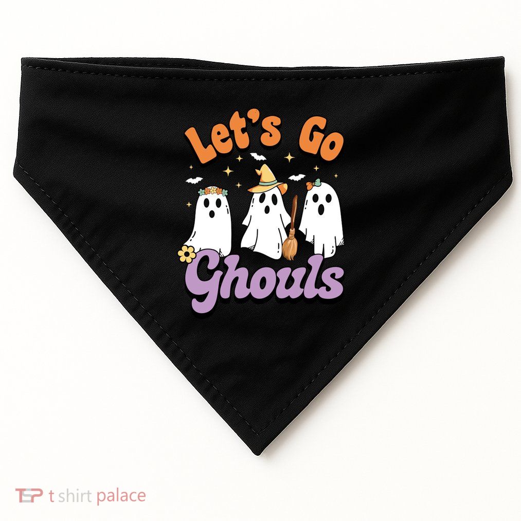Ghost Halloween Lets Go Ghouls Spooky Season Great Gift USA-Made Doggie Bandana